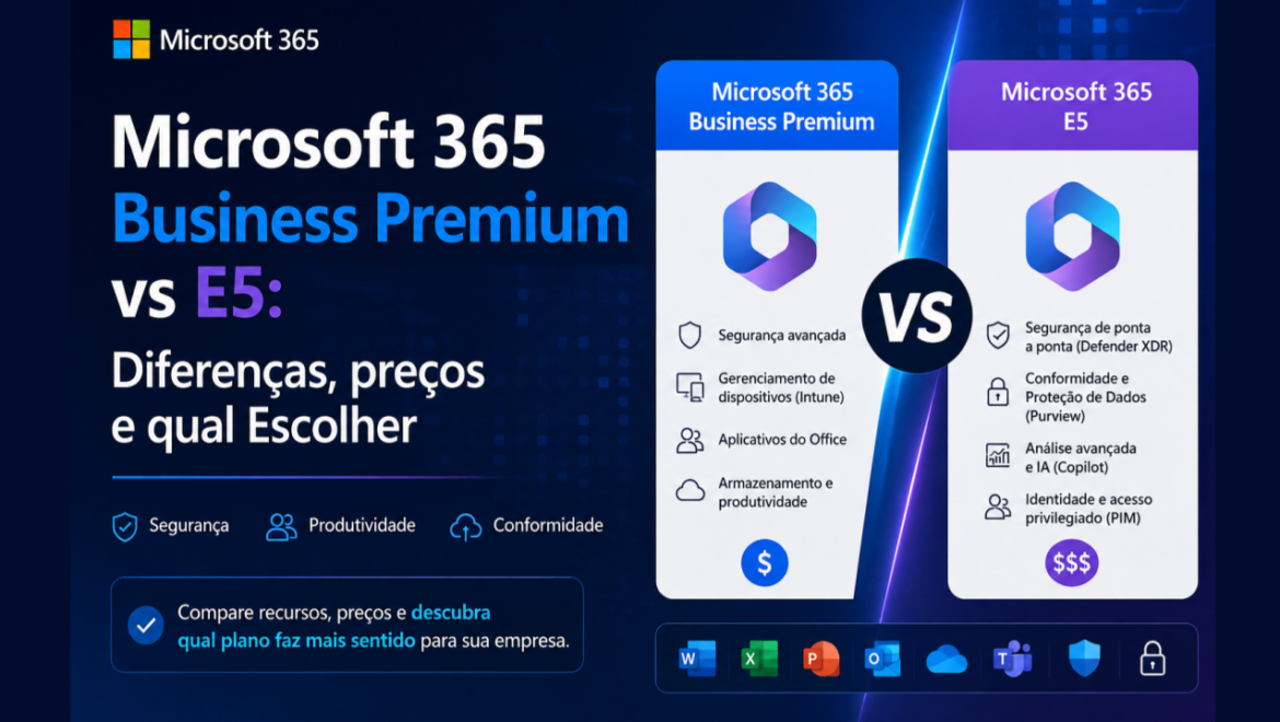 Microsoft 365 Business Premium vs E5: Diferenças, preços e qual escolher